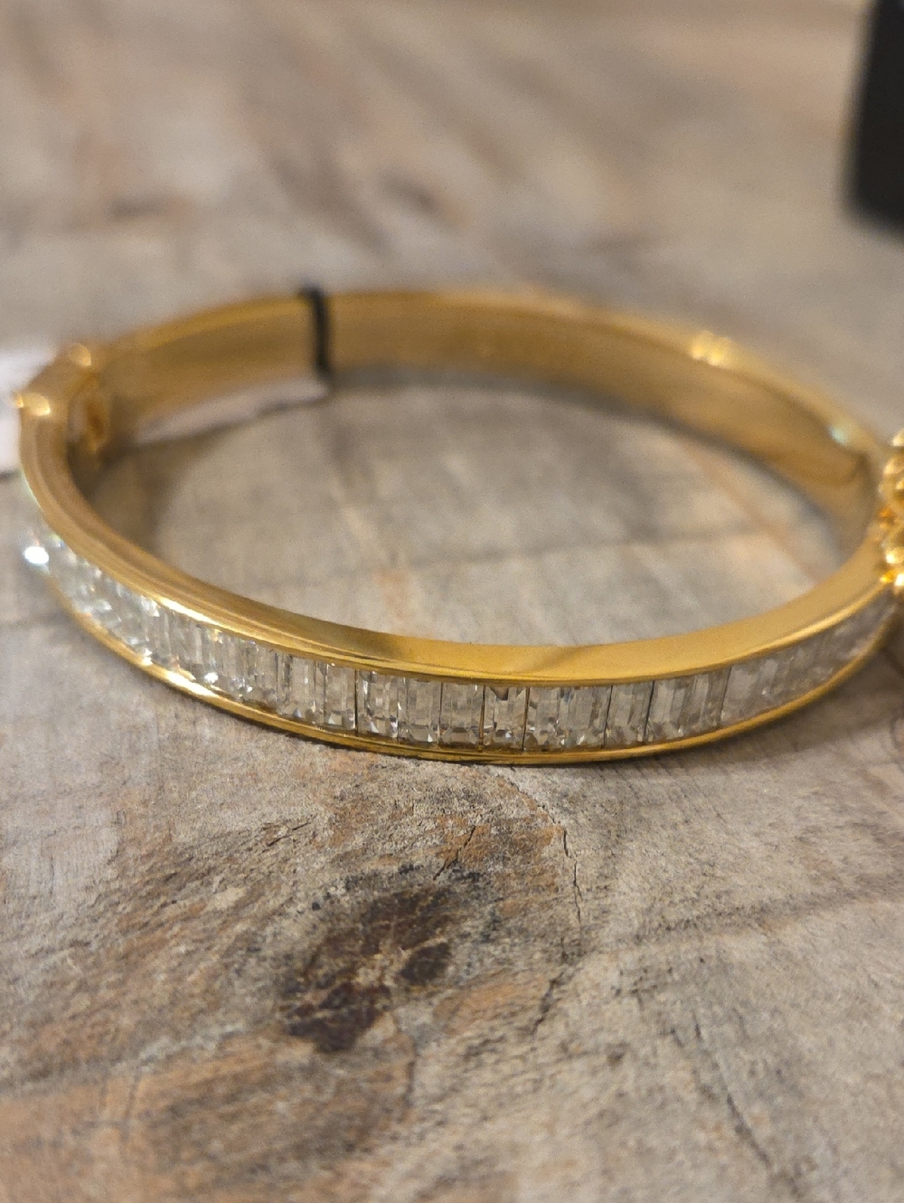 NWT Talbots Gold & Silver Tone Classy Crystal Hinged Baguette Bangle Bracelet - Picture 4 of 8